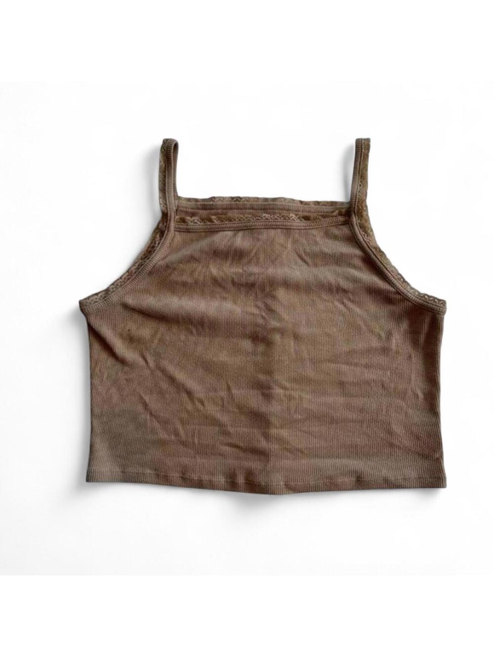 American Eagle Brown Ribbed Lace Trim Tank Top XL